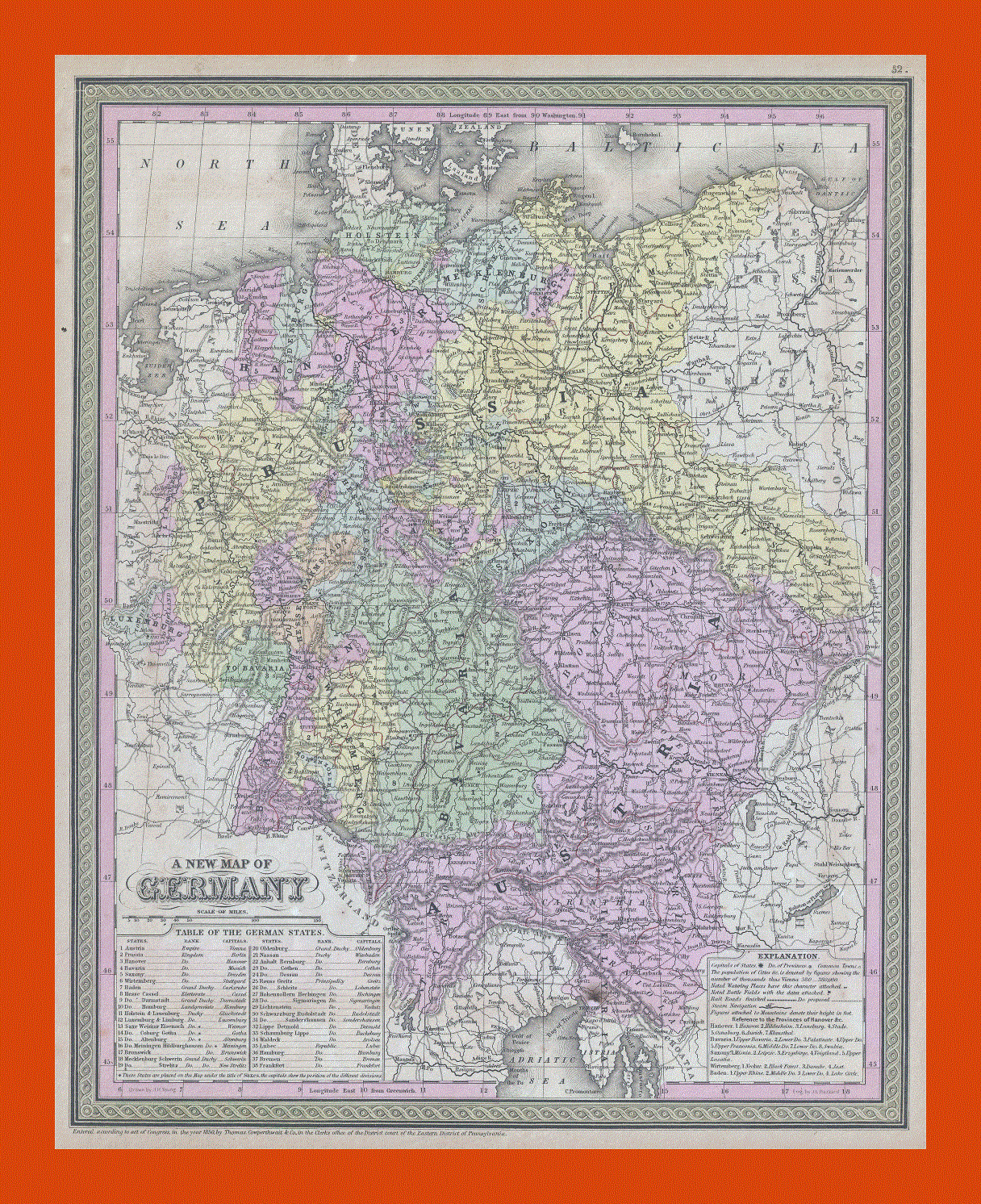 Old political and administrative map of Germany - 1853