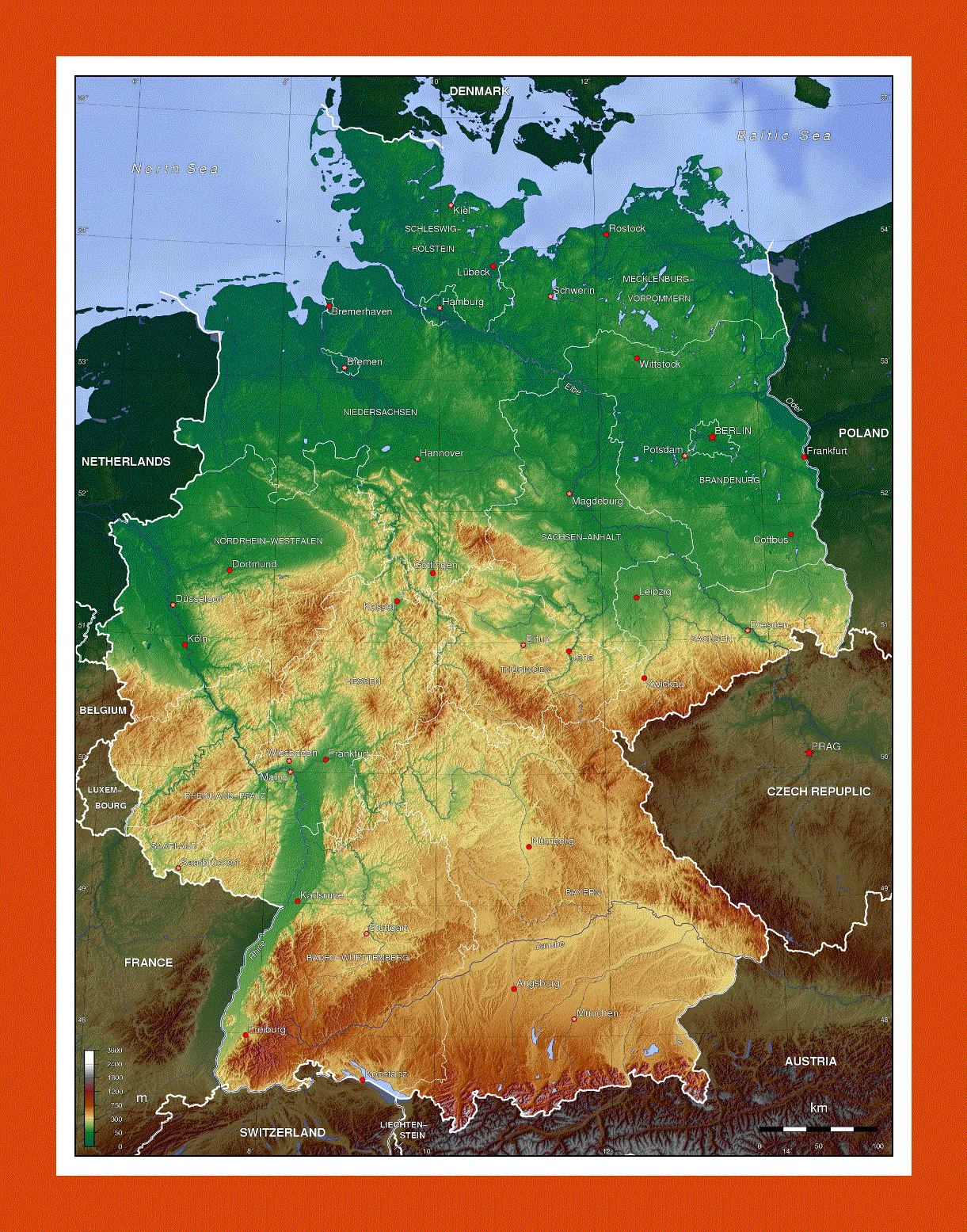 Physical map of Germany