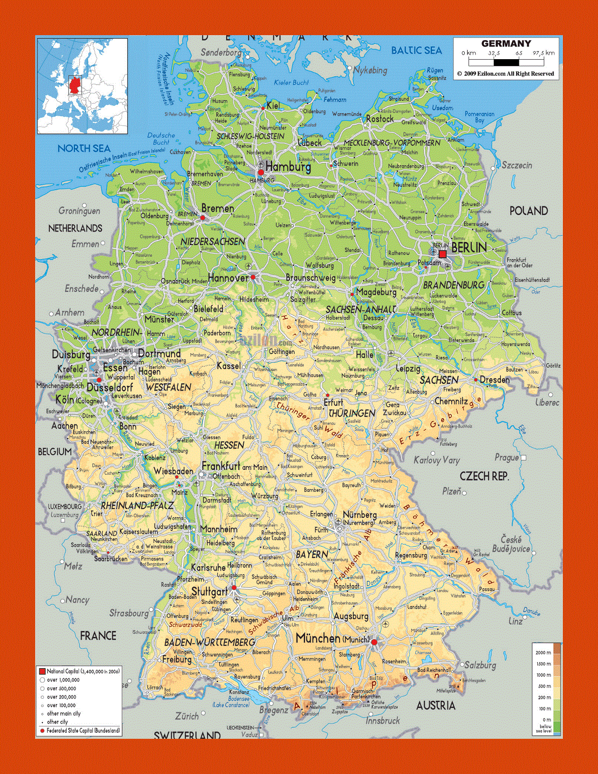 Physical map of Germany