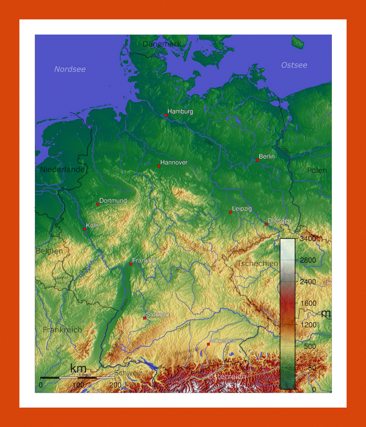 Physical map of Germany