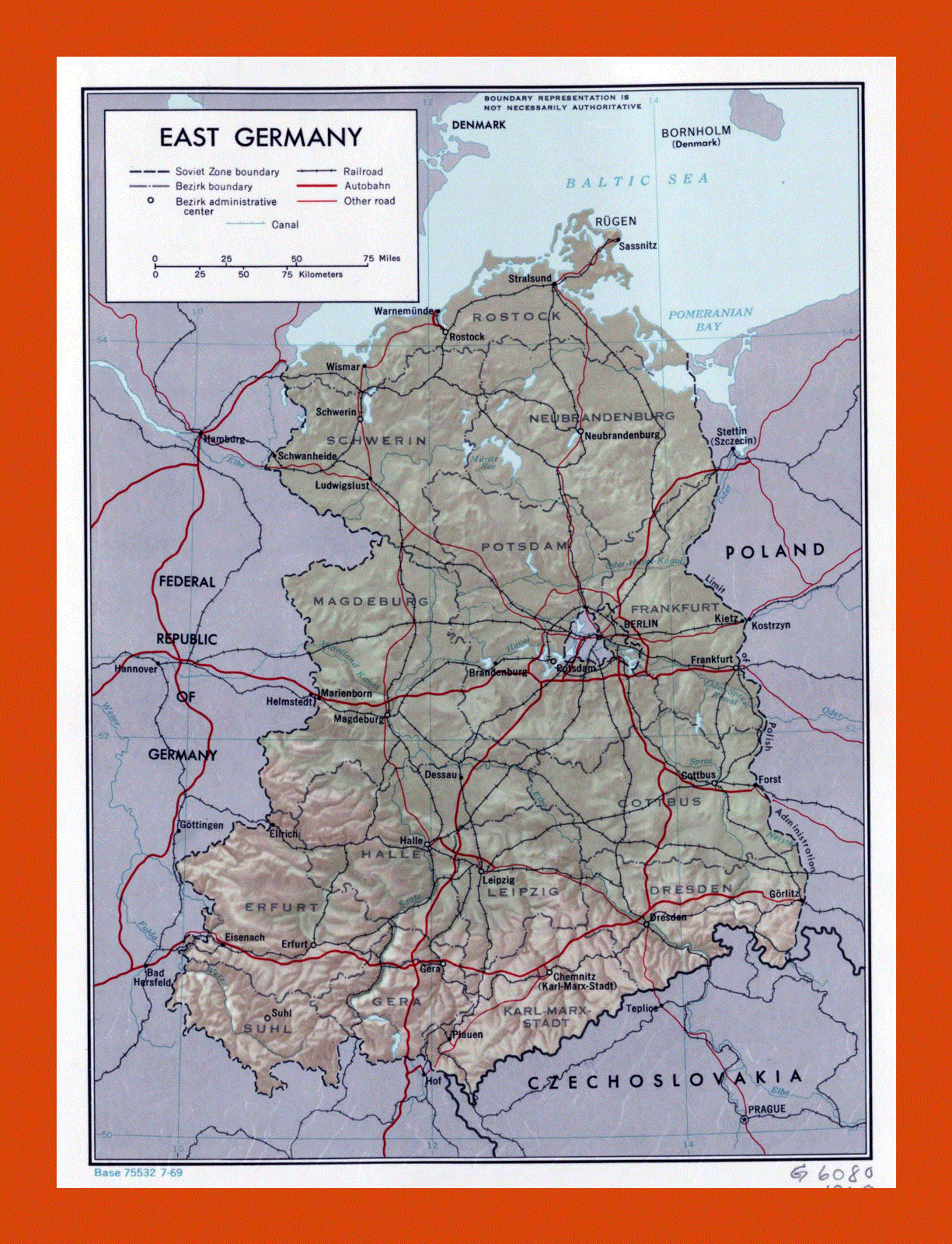 Political and administrative map of East Germany - 1969