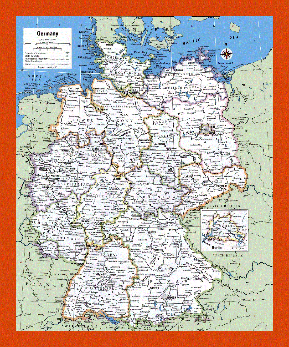 Political and administrative map of Germany