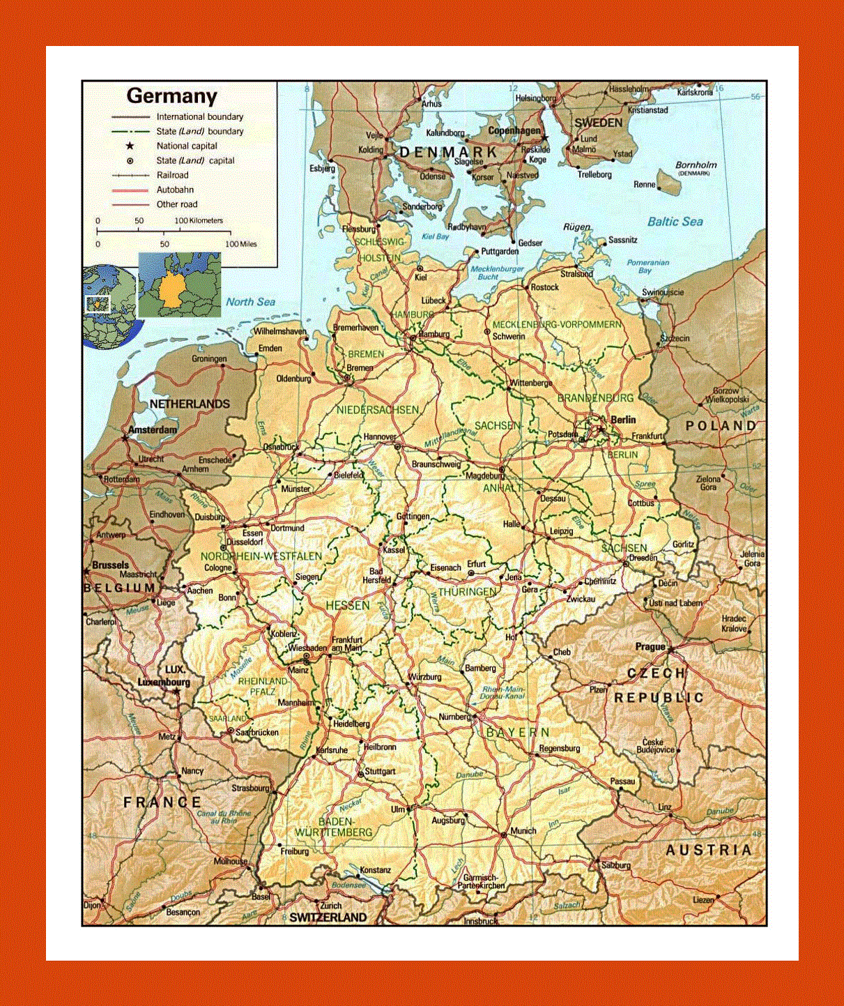 Political and administrative map of Germany