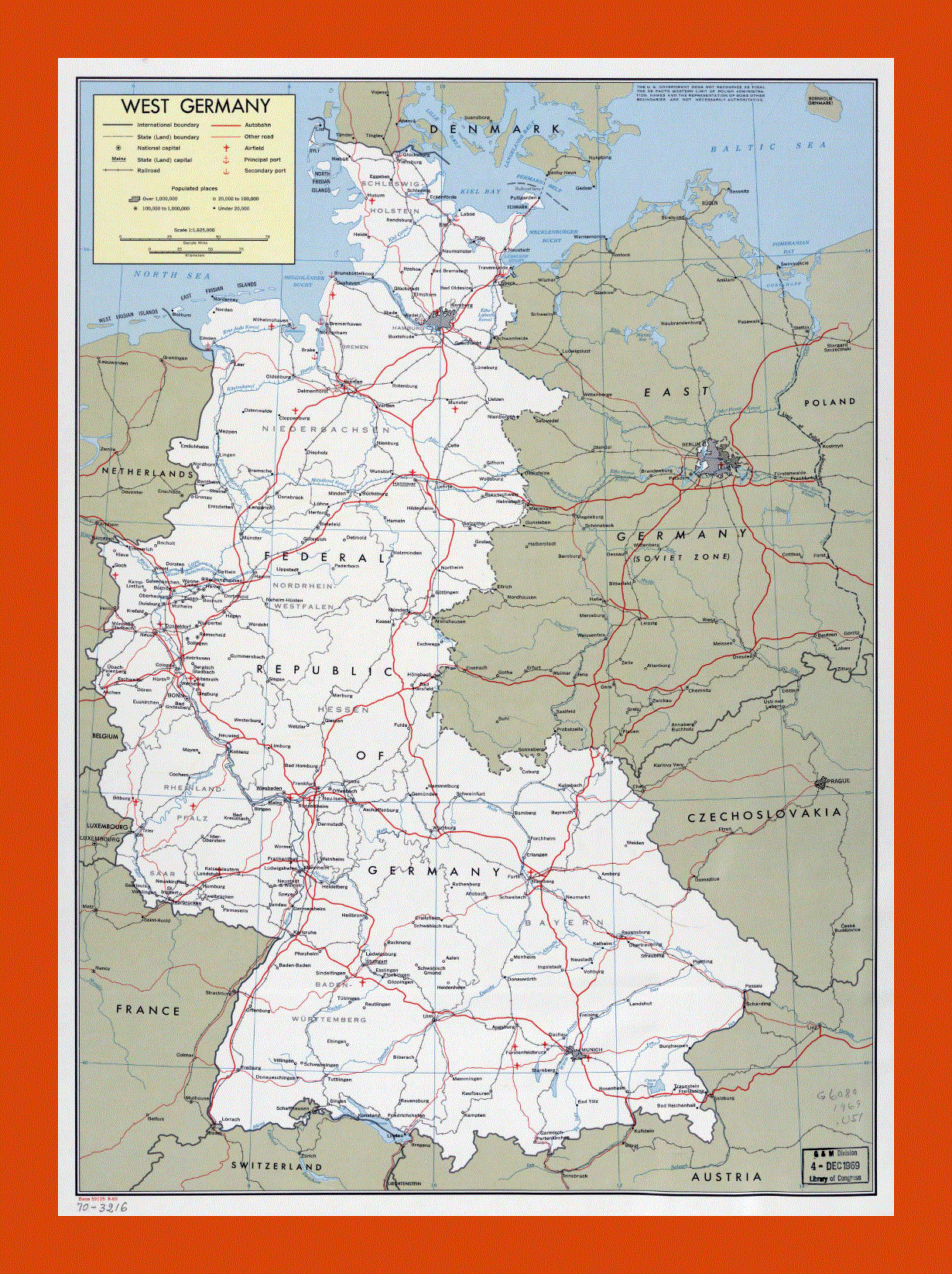 Political and administrative map of West Germany - 1969
