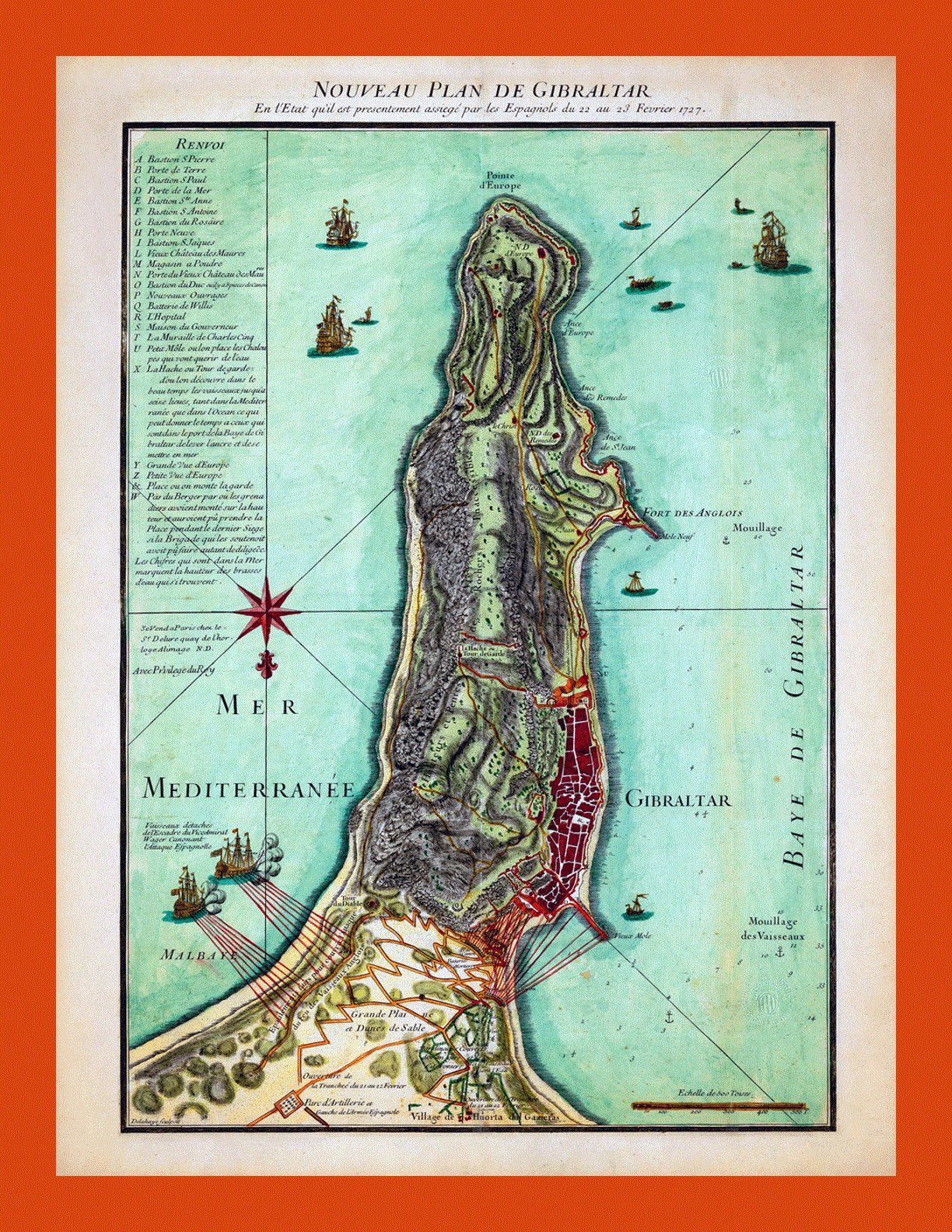 Old map of Gibraltar - 1727