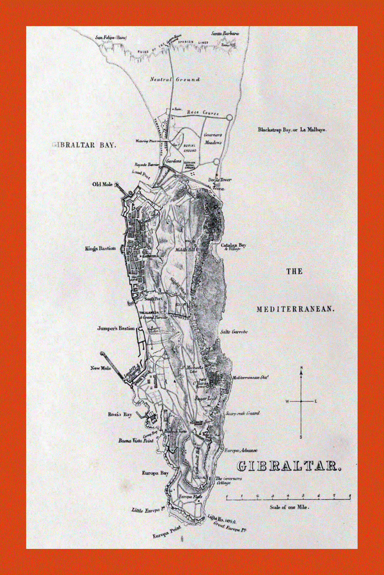 Old map of Gibraltar - 1873