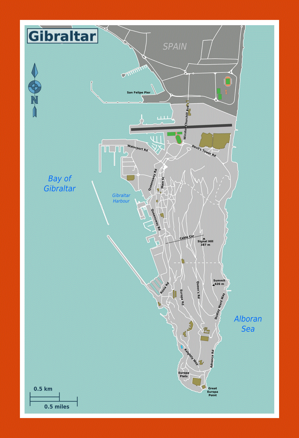 Road map of Gibraltar