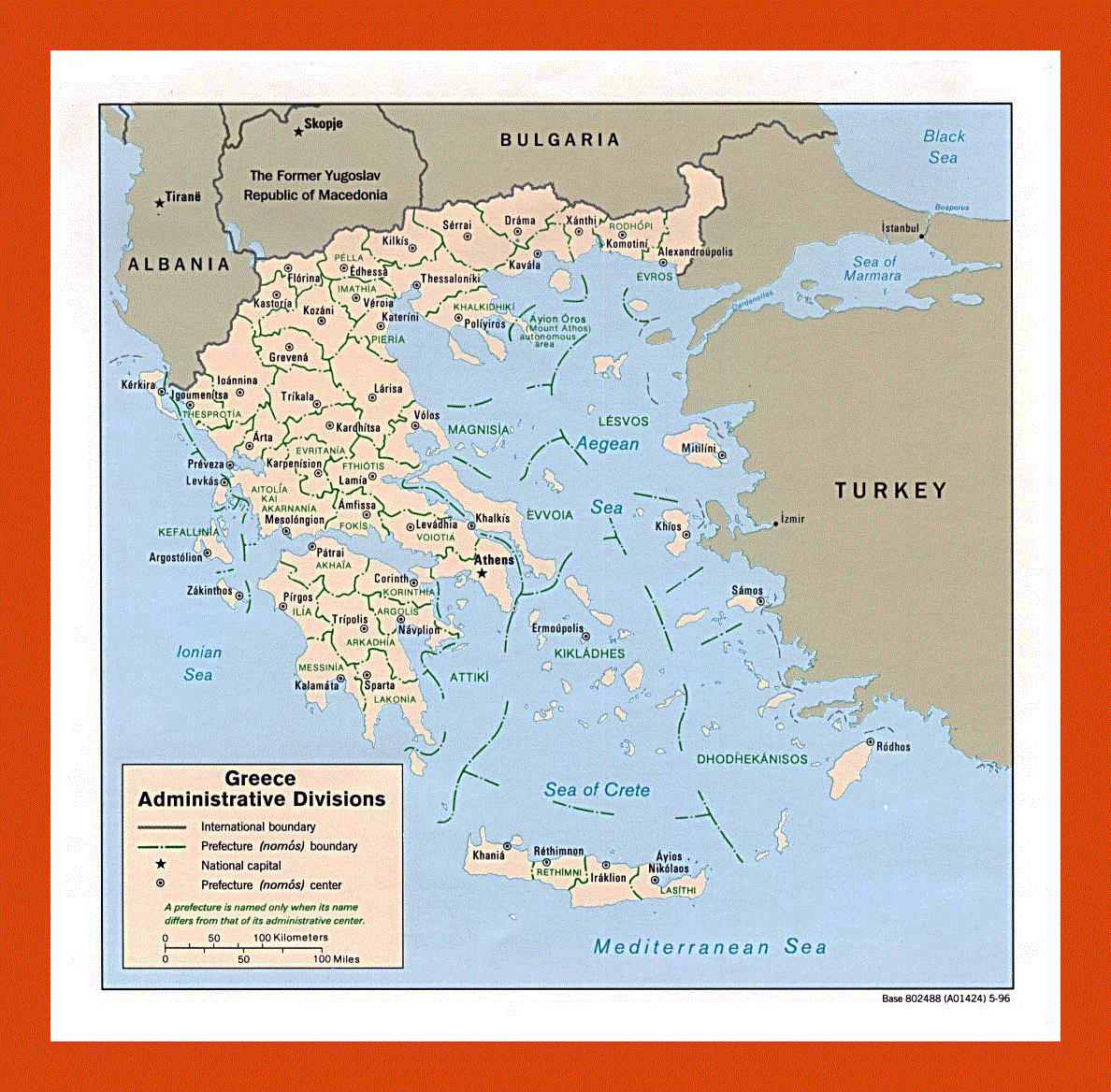 Administrative divisions map of Greece - 1996