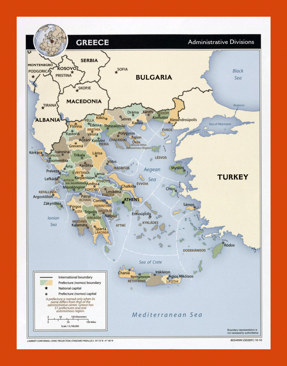 Administrative divisions map of Greece - 2010