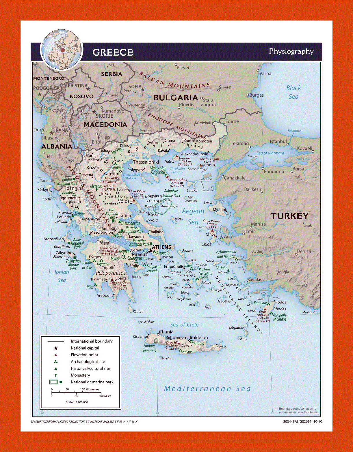Physiography map of Greece - 2010