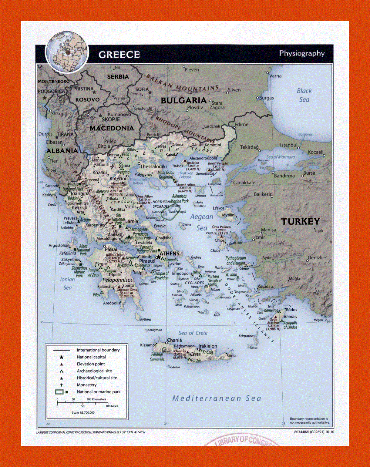 Physiography map of Greece - 2010