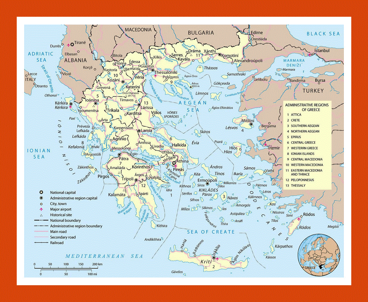 Political and administrative map of Greece