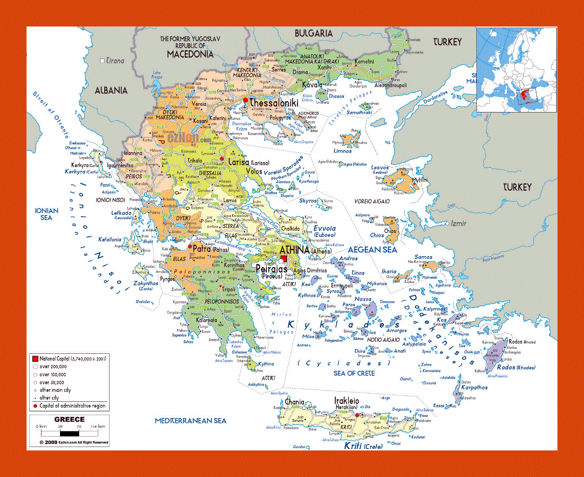 Political and administrative map of Greece