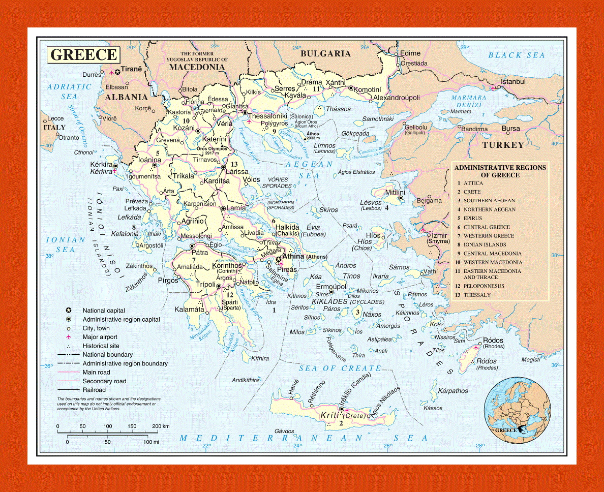 Political and administrative map of Greece