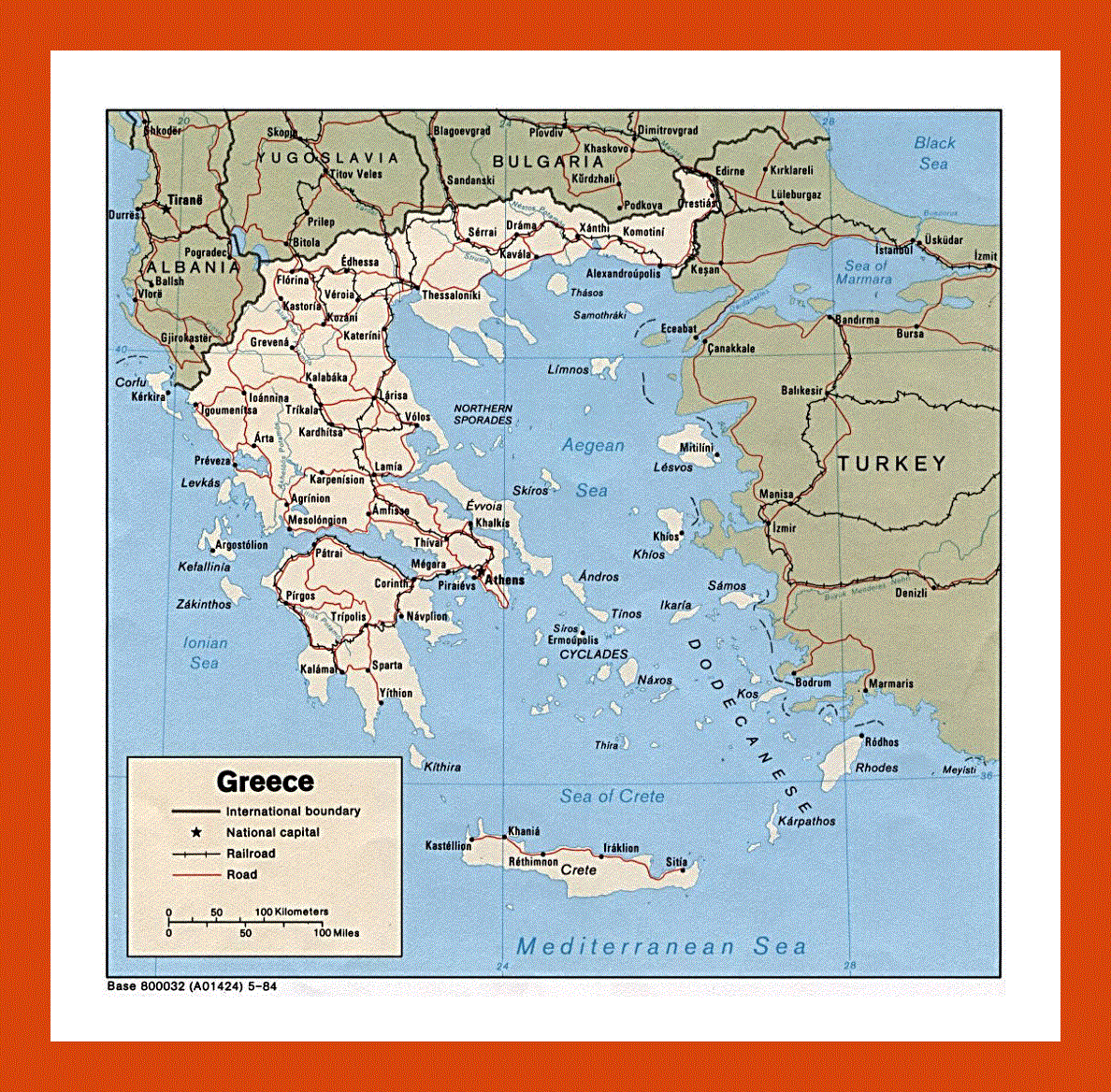 Political map of Greece - 1984