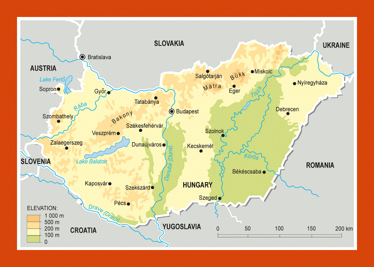 Elevation map of Hungary