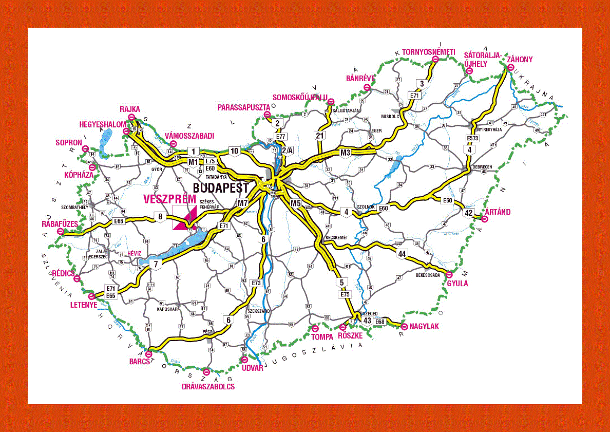 Highways map of Hungary