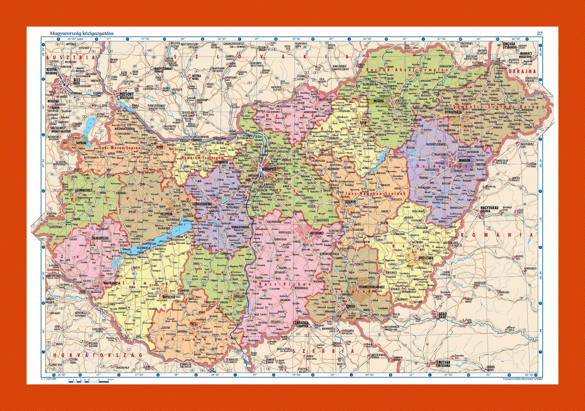 Political and administrative map of Hungary