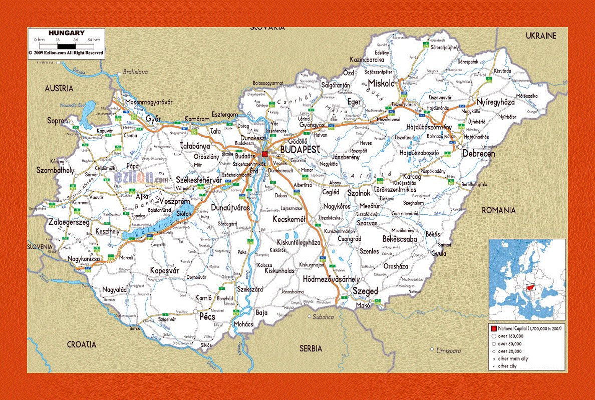 Road map of Hungary