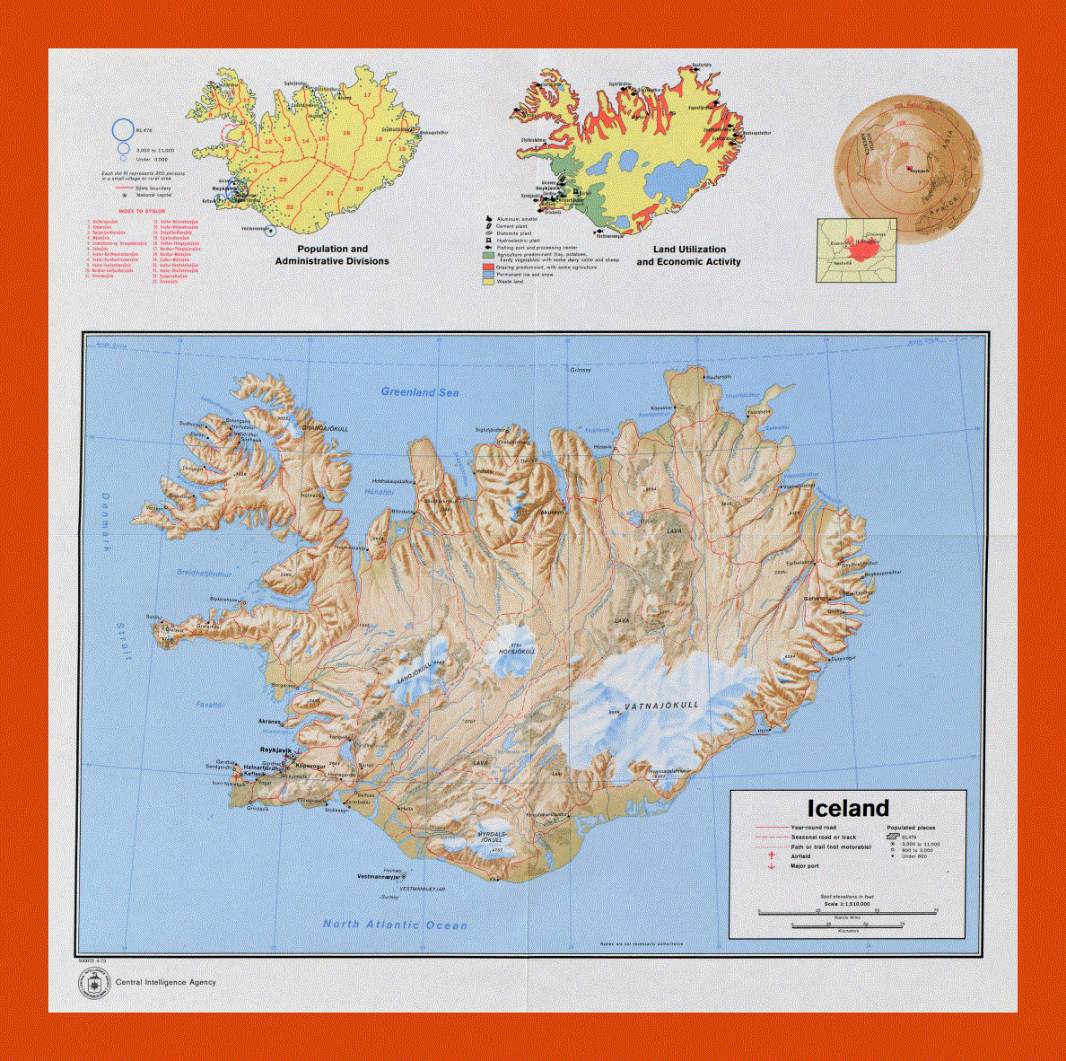 Country profile map of Iceland - 1973