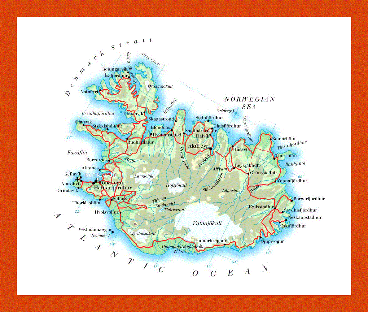 Elevation map of Iceland