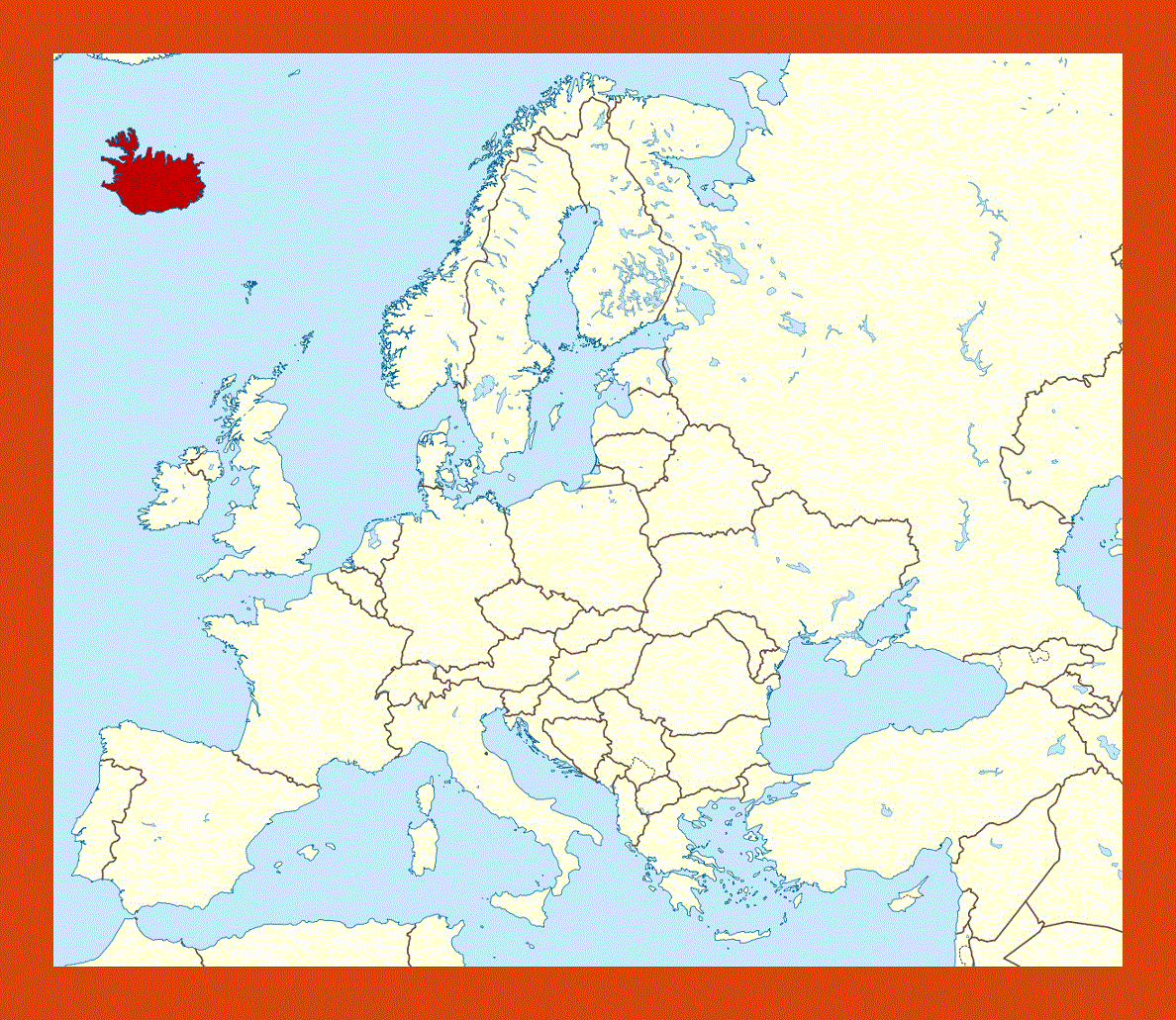Location map of Iceland in Europe