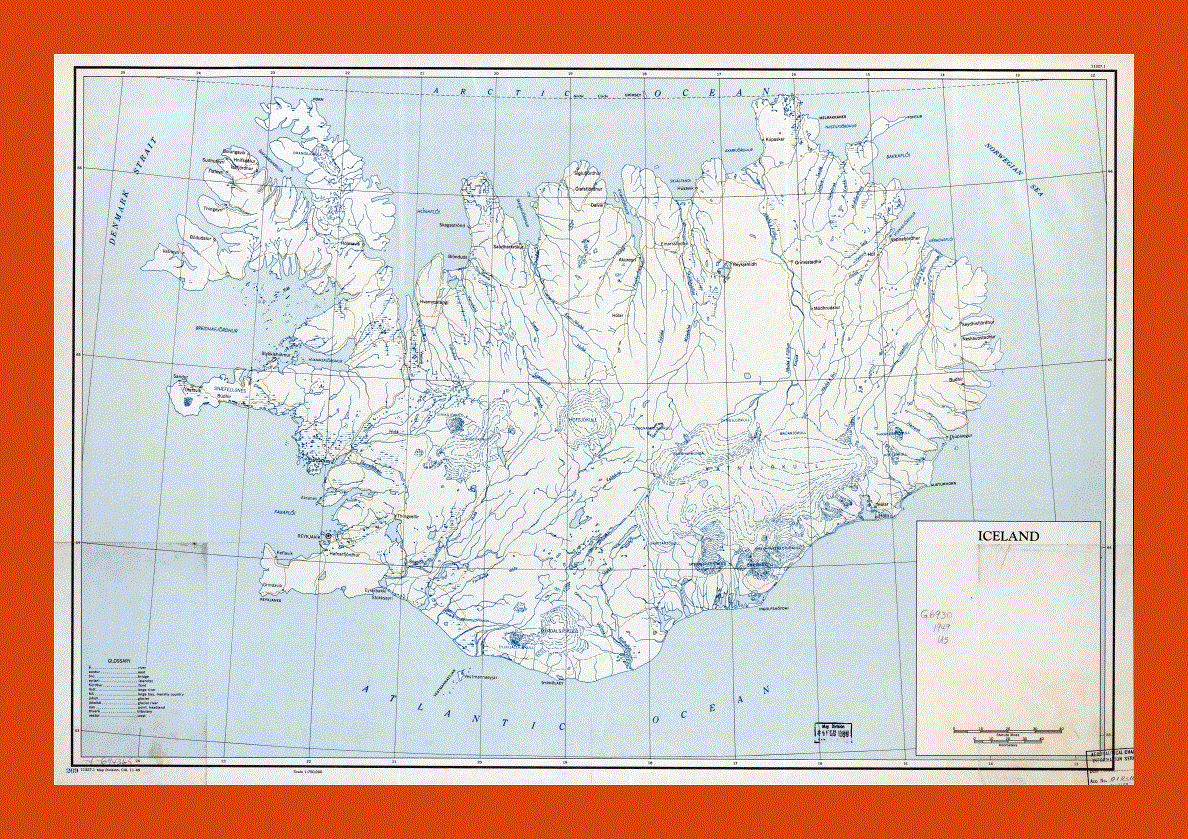 Old map of Iceland - 1949
