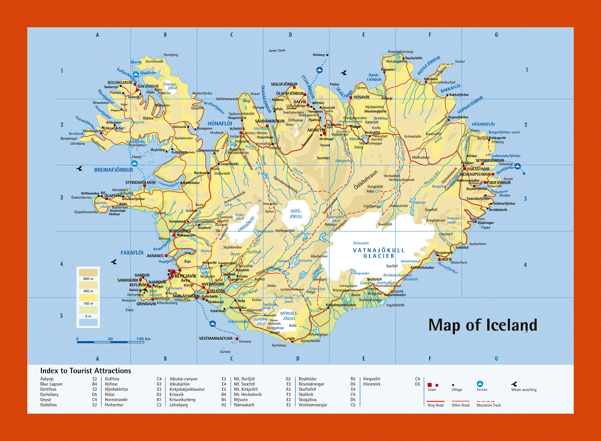 Physical map of Iceland