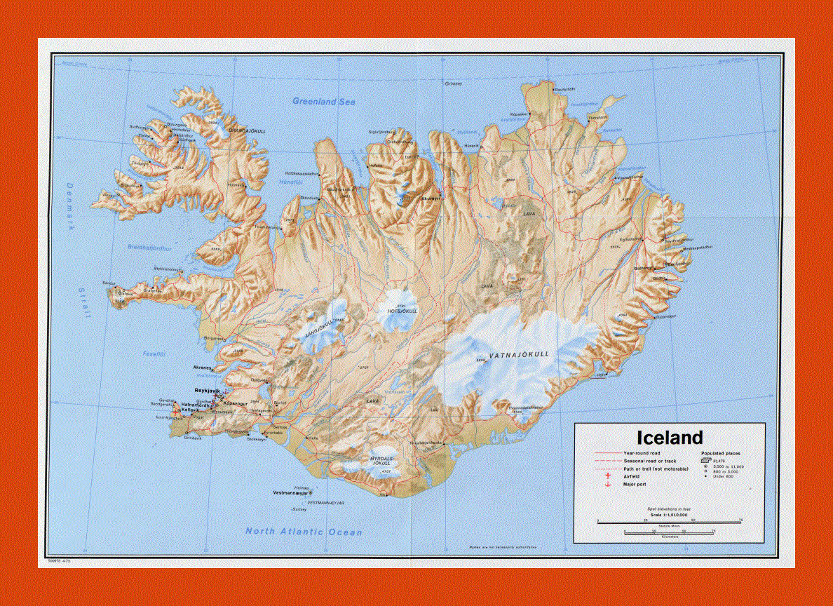 Political map of Iceland - 1973
