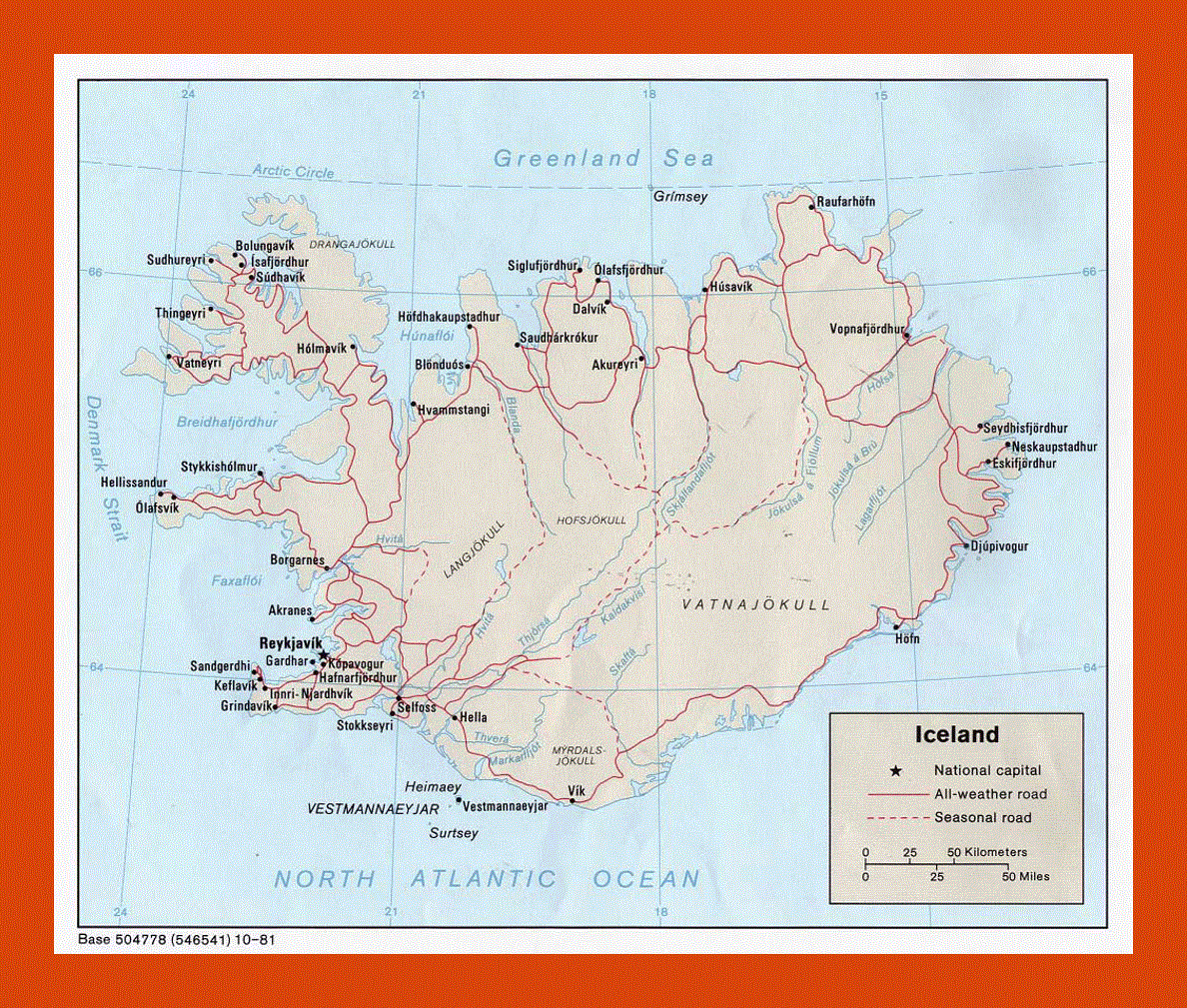 Political map of Iceland - 1981