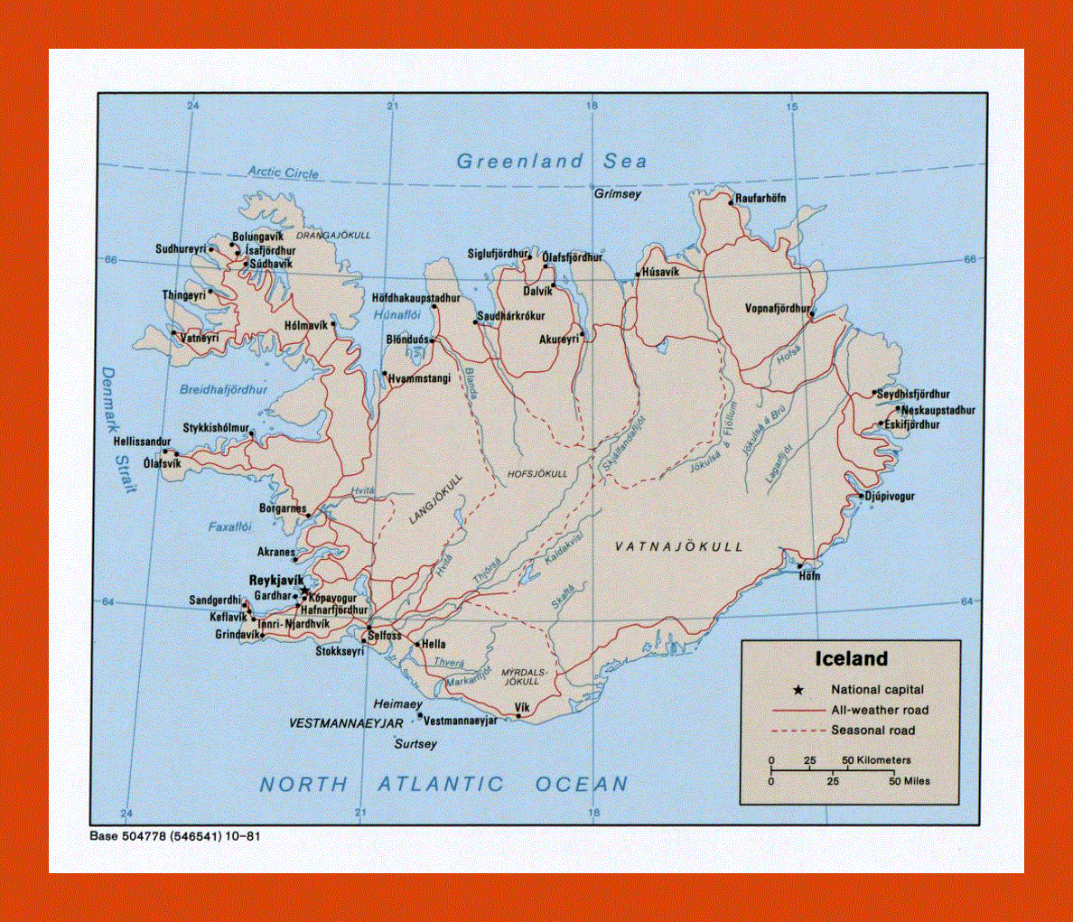 Political map of Iceland - 1981