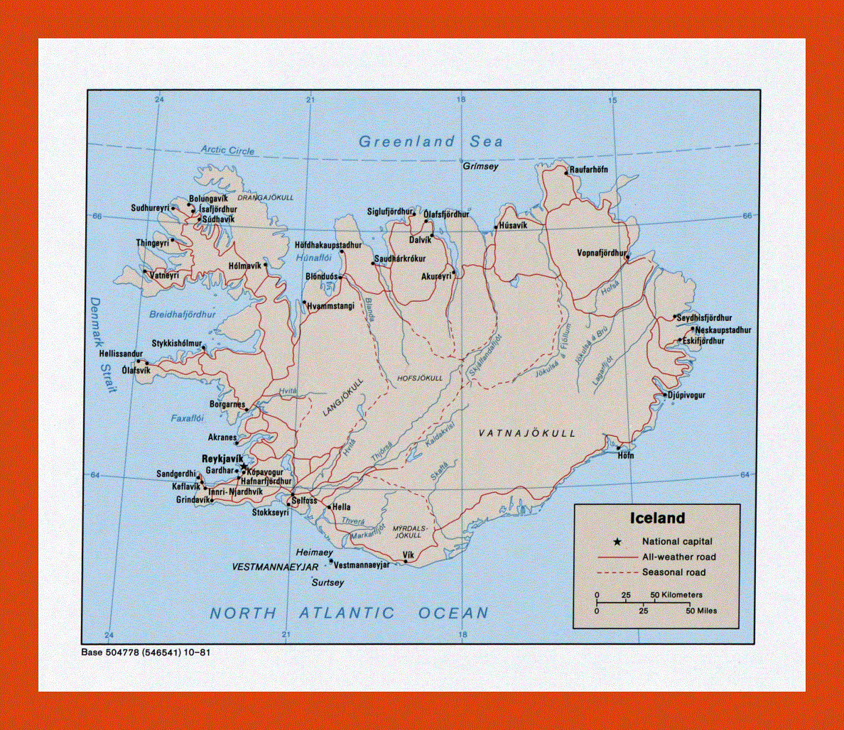 Political map of Iceland - 1981