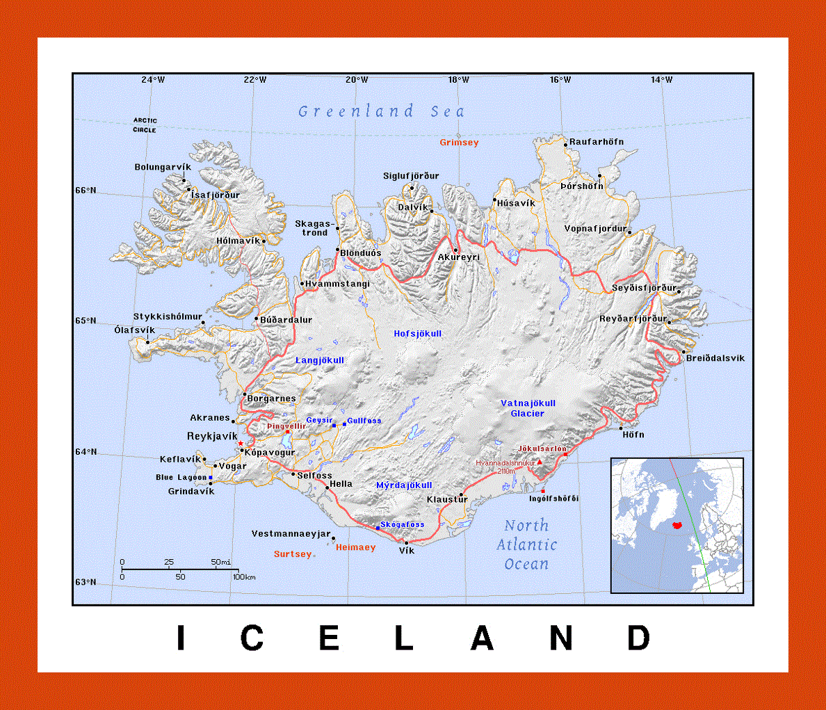 Political map of Iceland