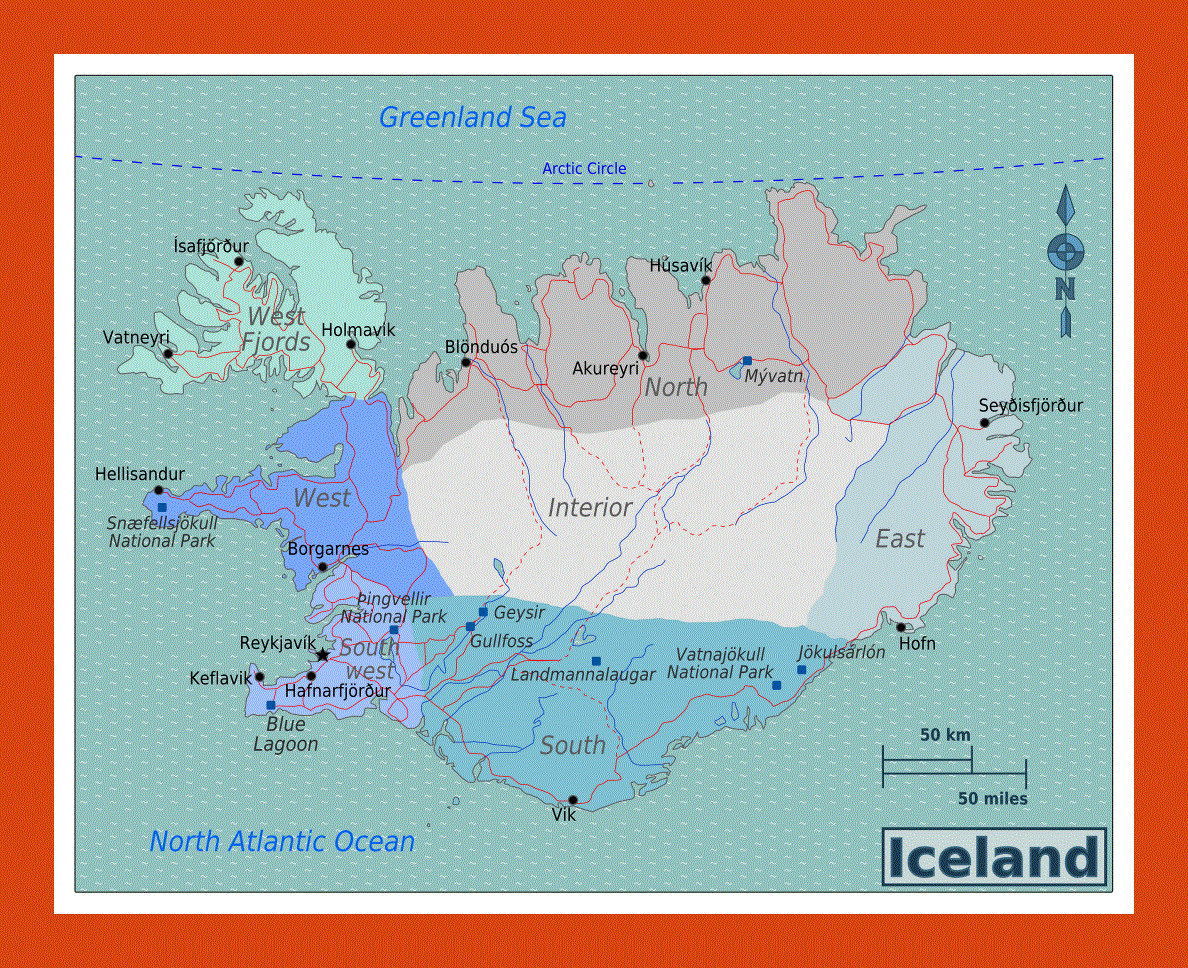 Regions map of Iceland