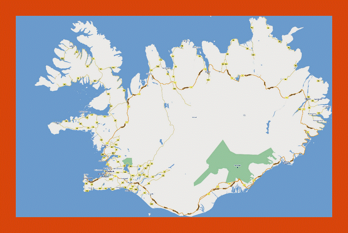 Road map of Iceland