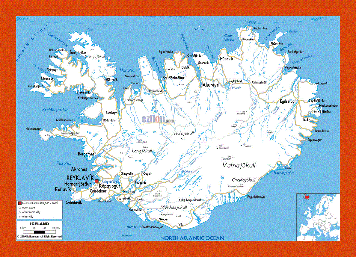 Road map of Iceland