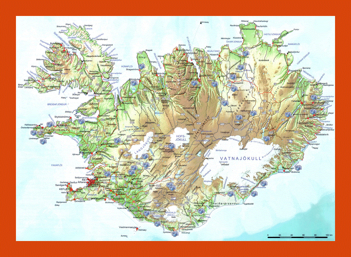 Road map of Iceland