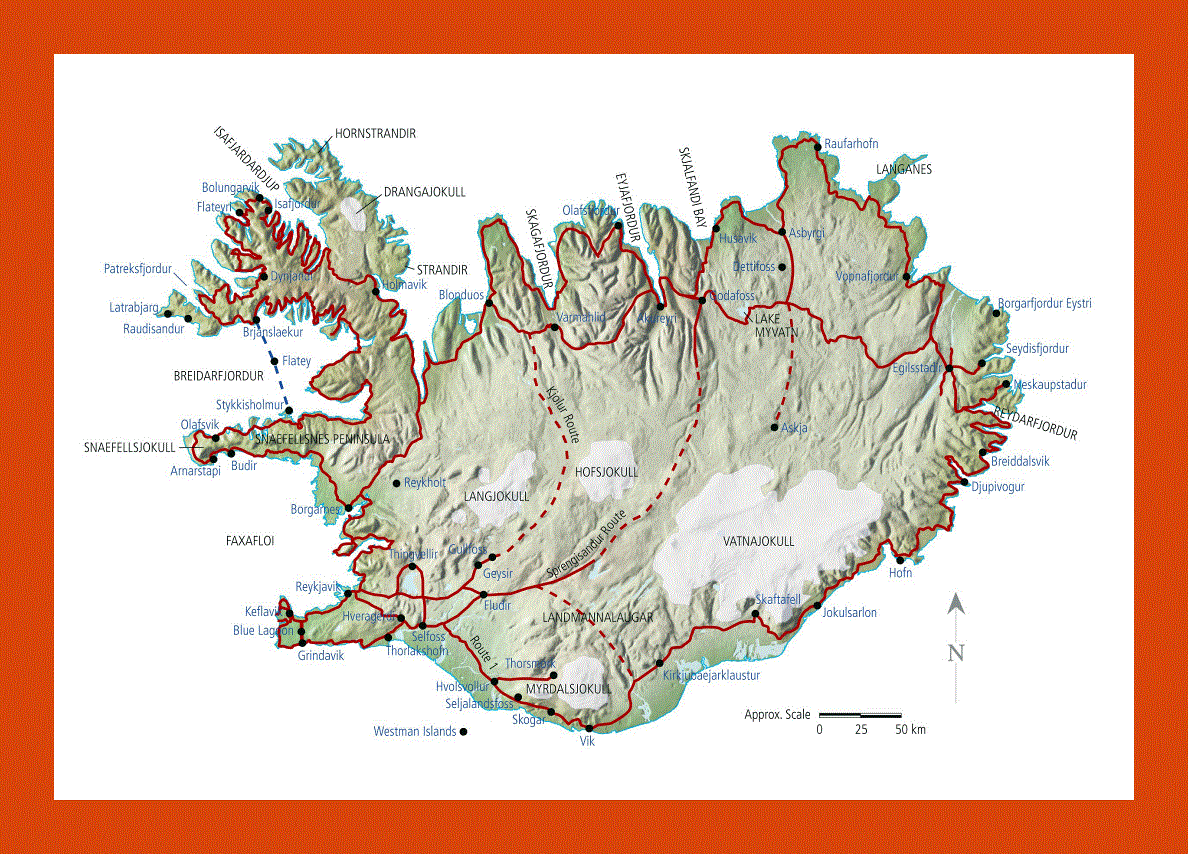 Road map of Iceland