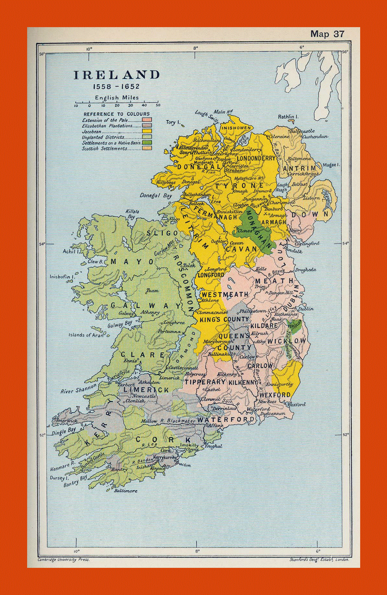 Old map of Ireland - 1558-1652