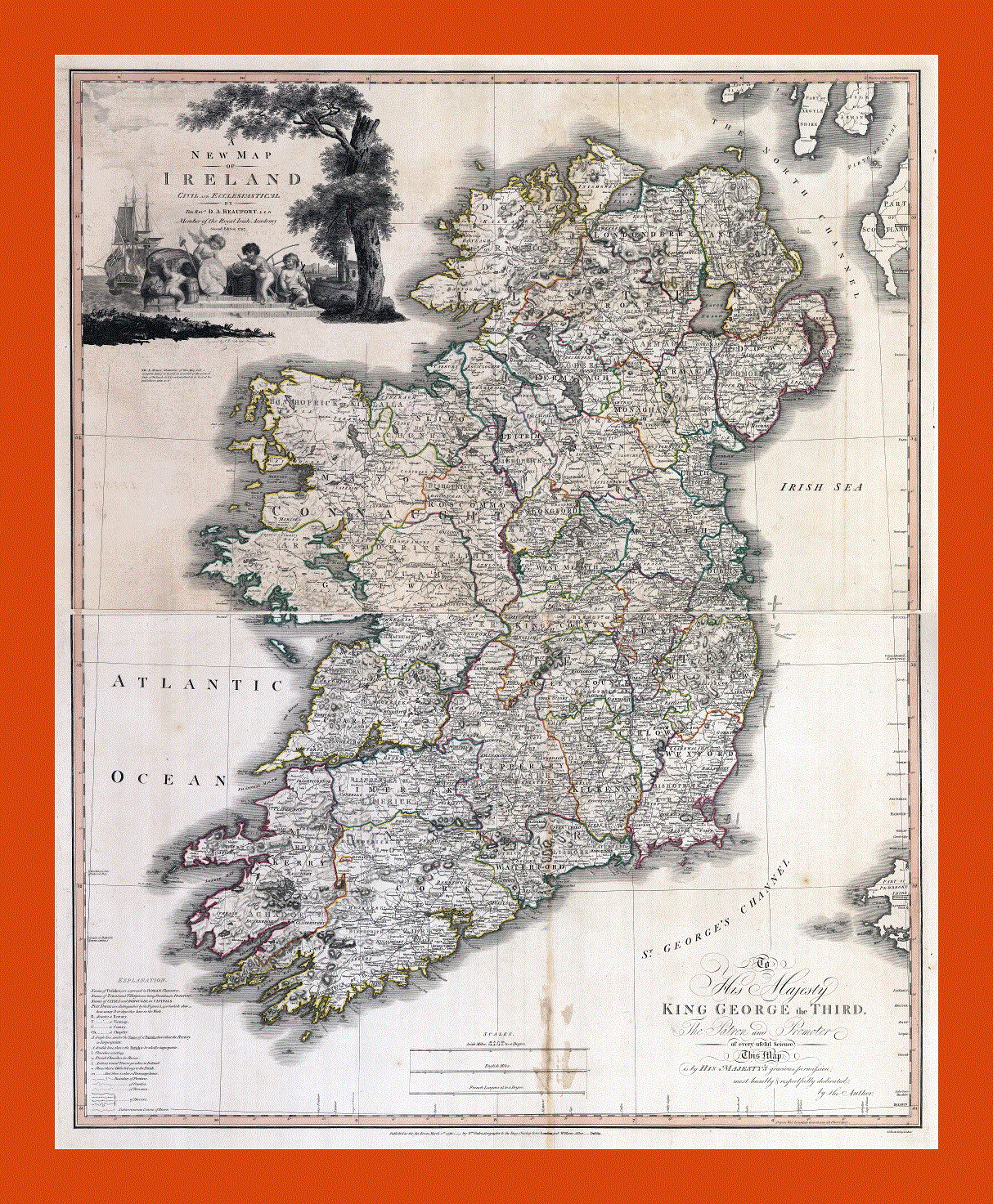 Old political and administrative map of Ireland - 1797
