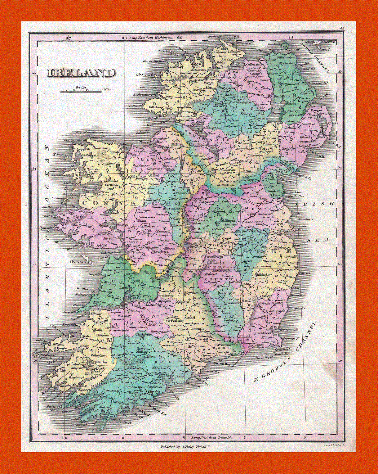 Old political and administrative map of Ireland - 1827