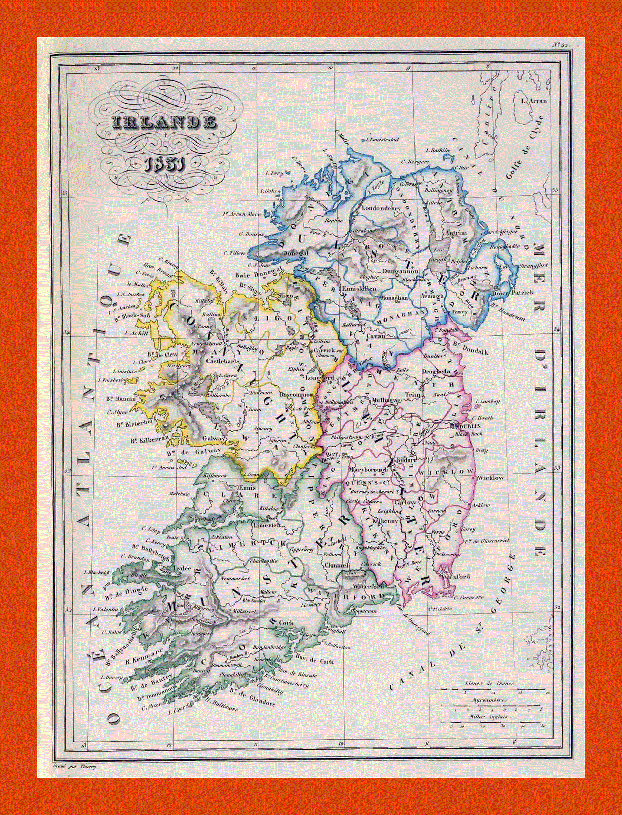 Old political and administrative map of Ireland - 1831