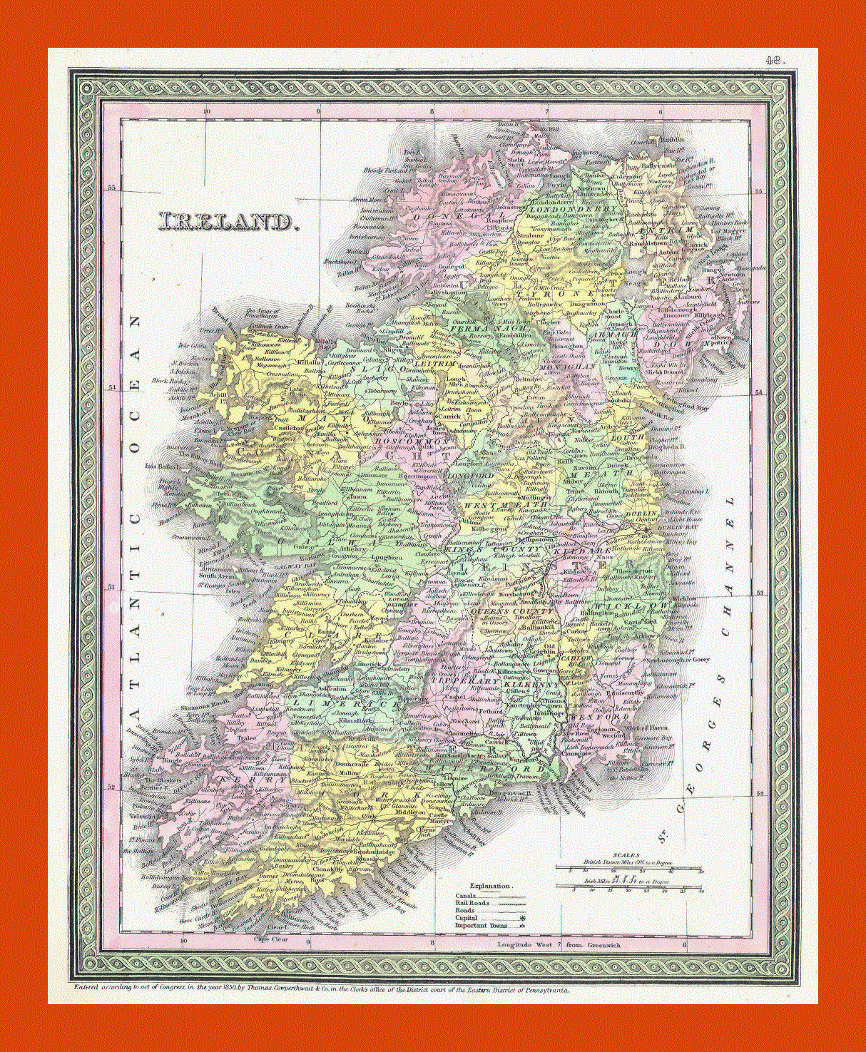 Old political and administrative map of Ireland - 1850