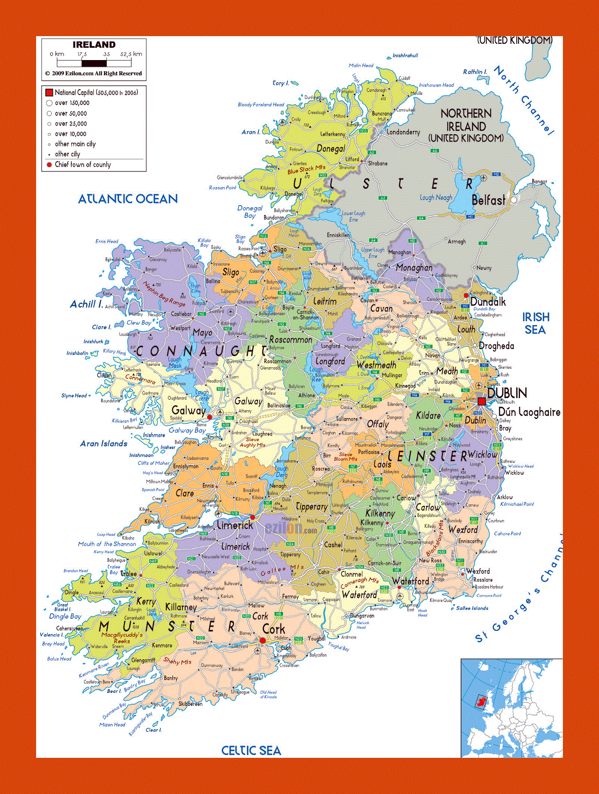 Political and administrative map of Ireland