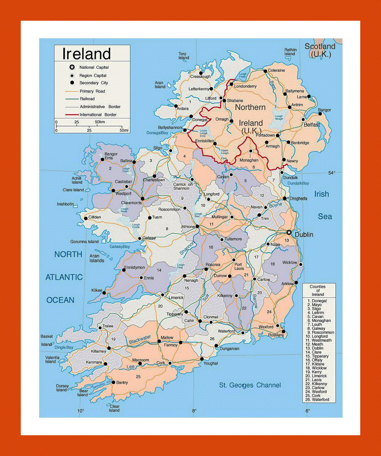 Political and administrative map of Ireland