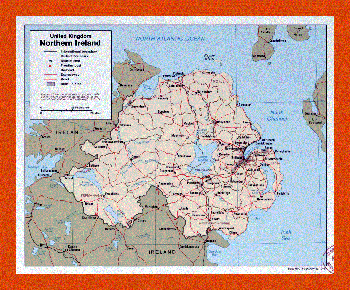 Political and administrative map of Northern Ireland - 1987