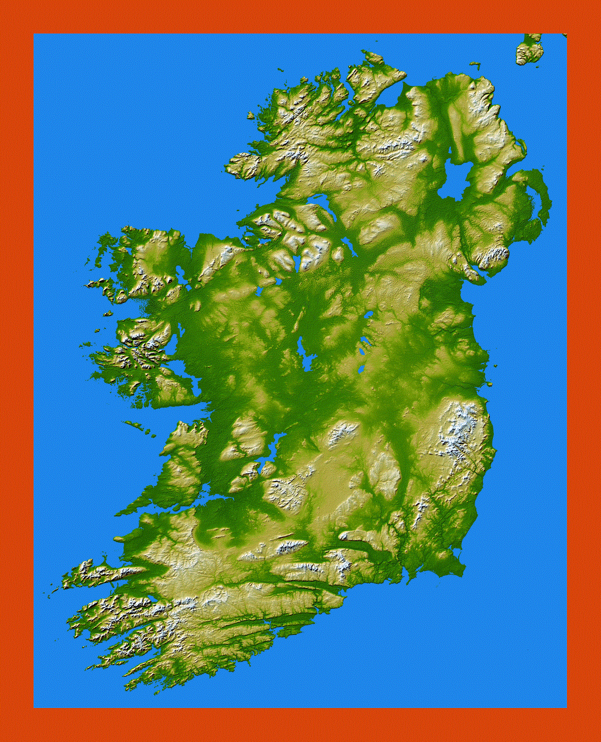 Topographical map of Ireland