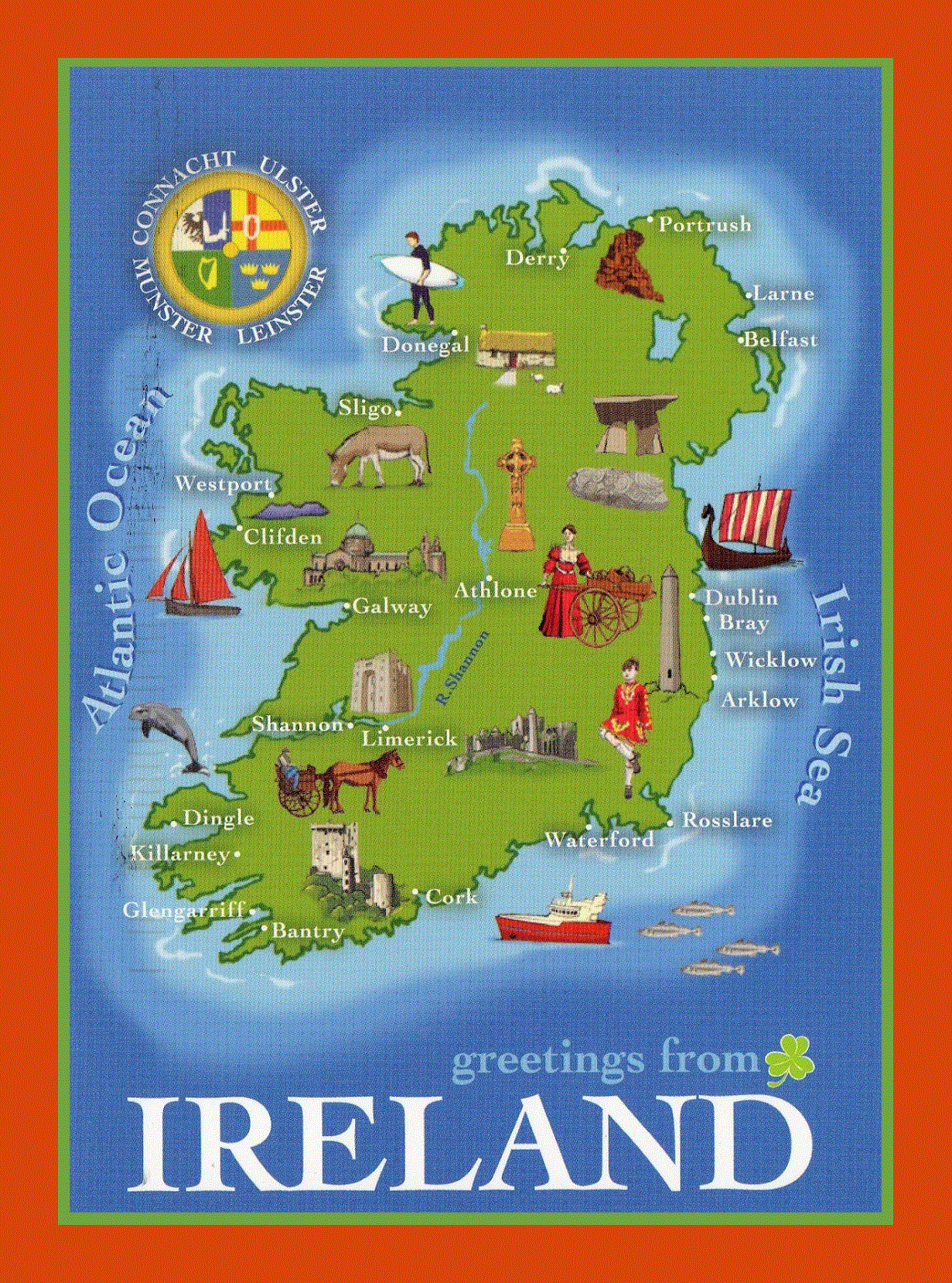 Tourist illustrated map of Ireland