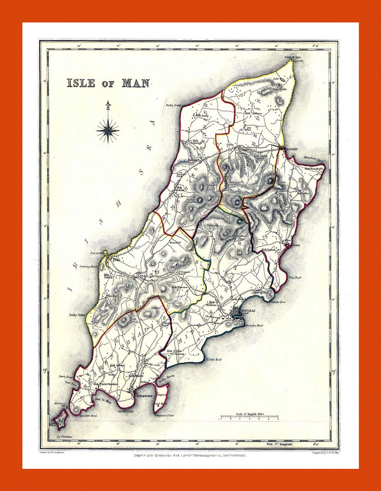 Old administrative map of Isle of Man - 1848