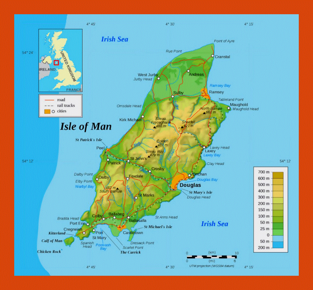 Physical map of Isle of Man